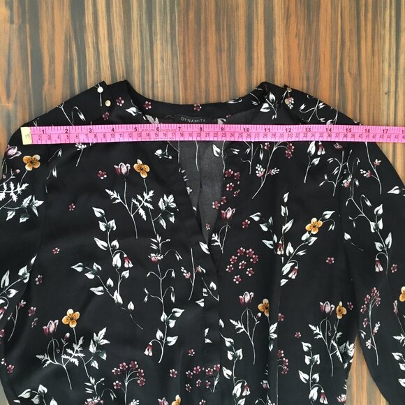 [Dynamite] Black Floral Long Sleeve Peplum Blouse | M | Good - Picture 4 of 14